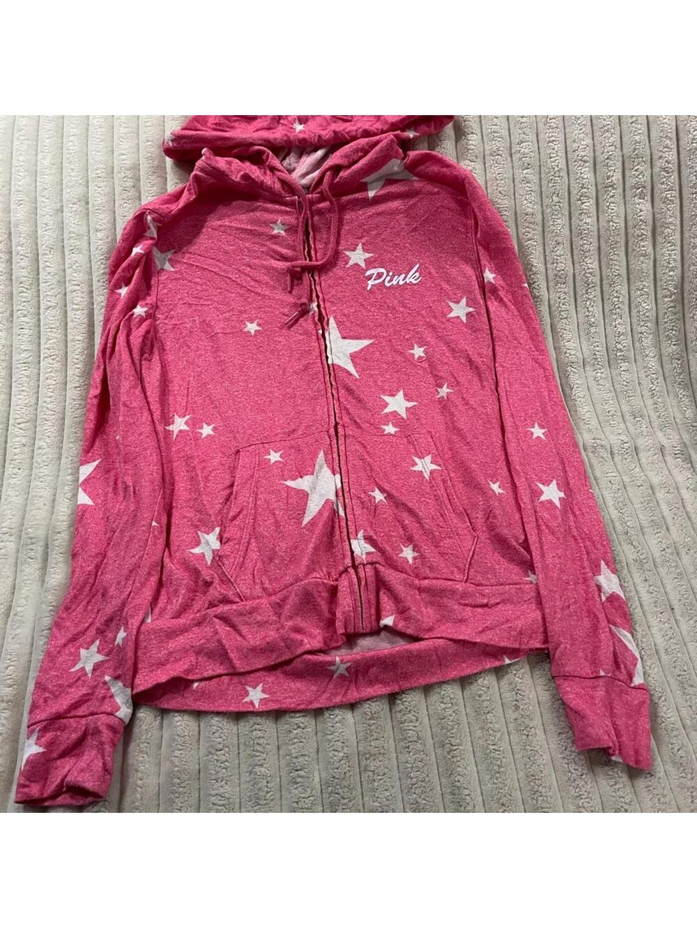 PINK Victoria's Secret Pink Zip-Up Hoodie with Stars Women’s Size Small